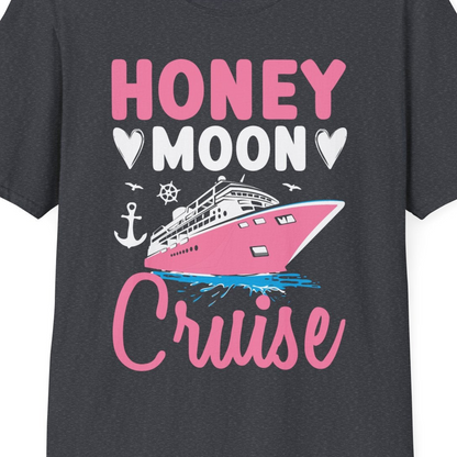 Honeymoon Cruise Shirt T-Shirt – Dark Heather Grey – Best Cruise Shirts Close Up