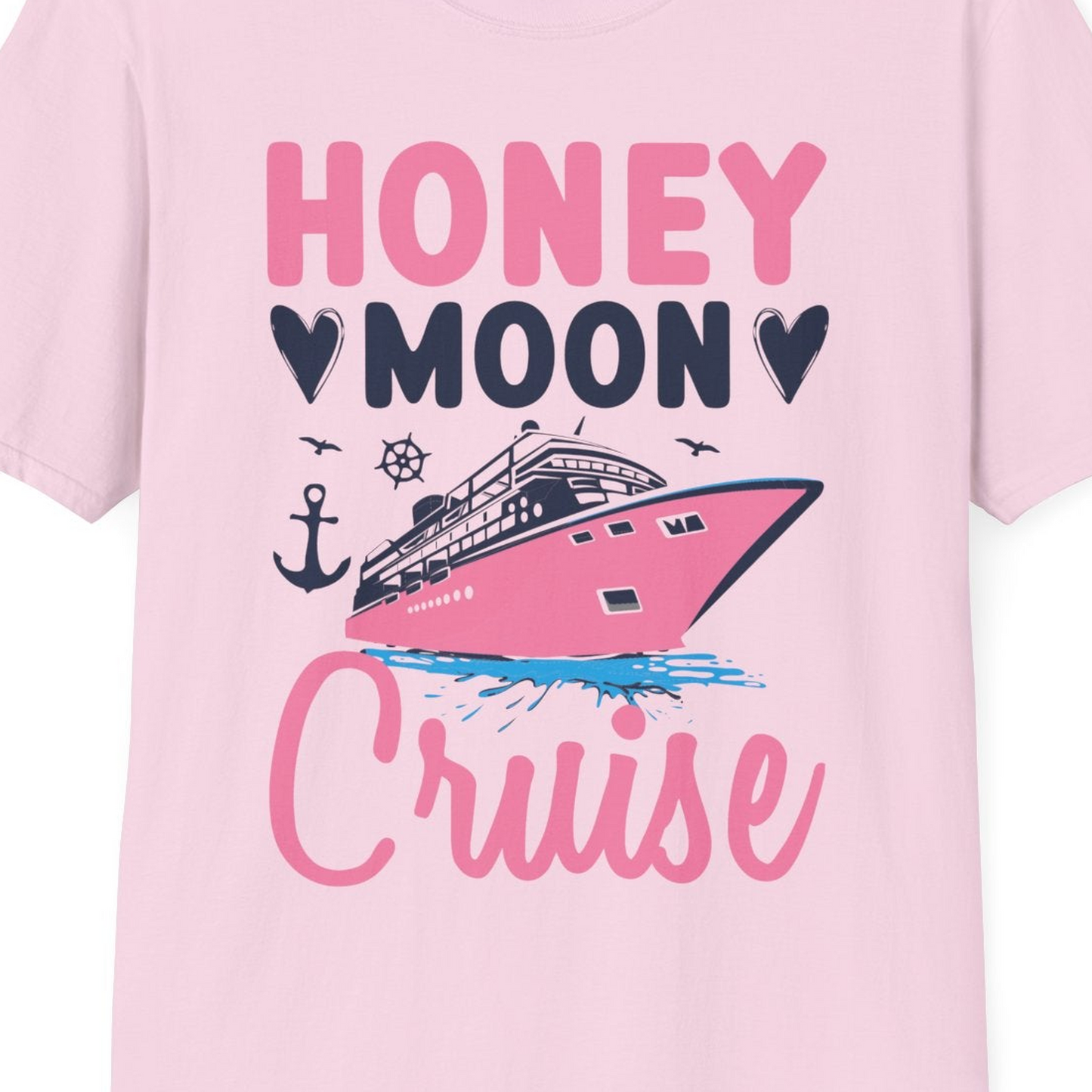 Honeymoon Cruise Shirt T-Shirt – Light Pink – Best Cruise Shirts Close Up