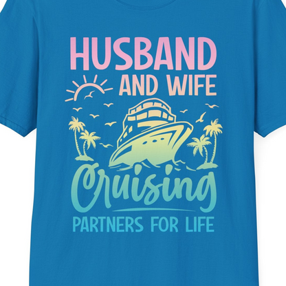 Husband and Wife Cruising Shirt T-Shirt – Sapphire – Best Cruise Shirts Close Up