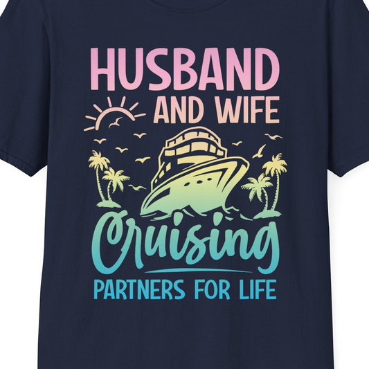 Husband and Wife Cruising Shirt T-Shirt – Navy – Best Cruise Shirts Close Up