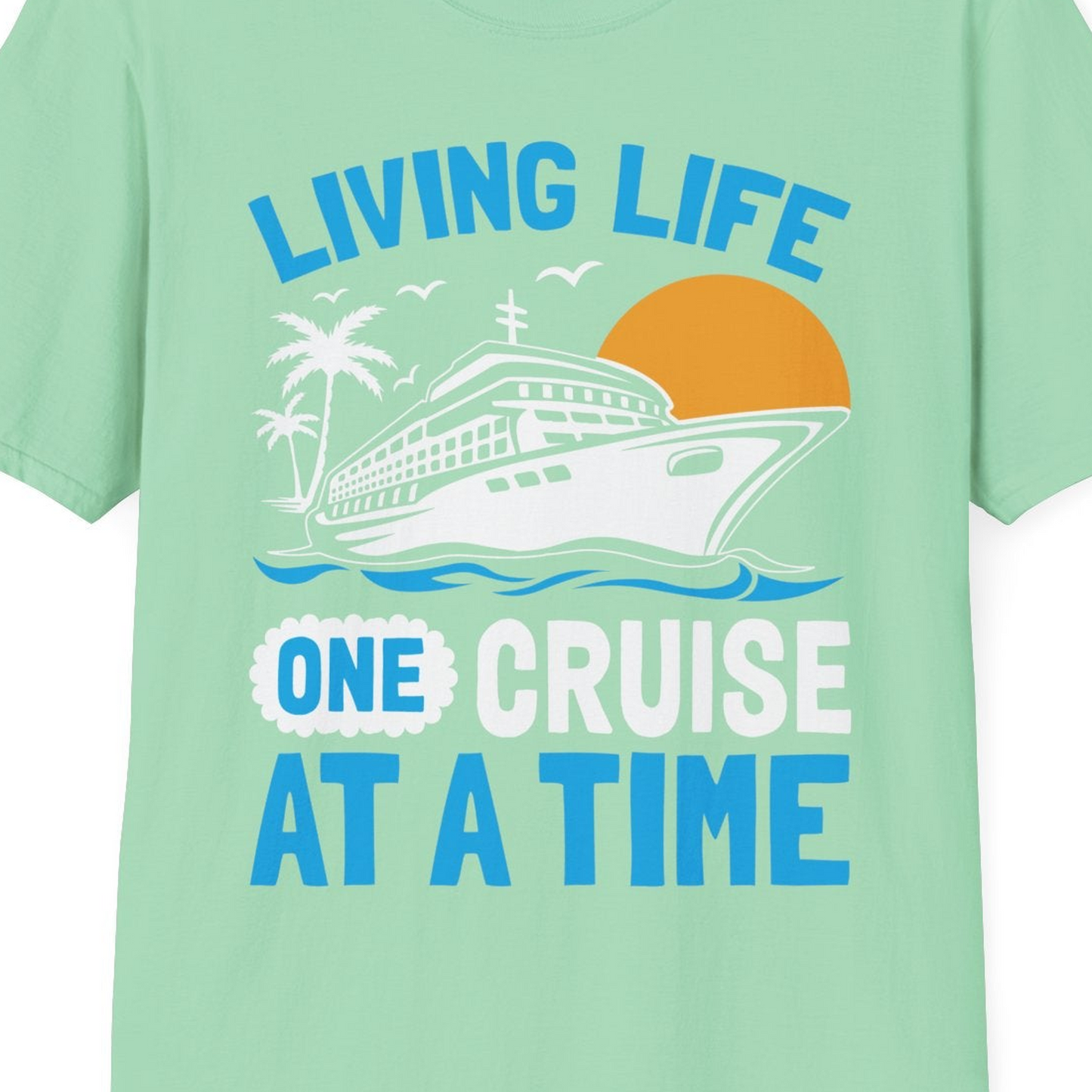 Cruise Ship Tropical Sunset Shirt T-Shirt – Mint Green – Best Cruise Shirts Close Up