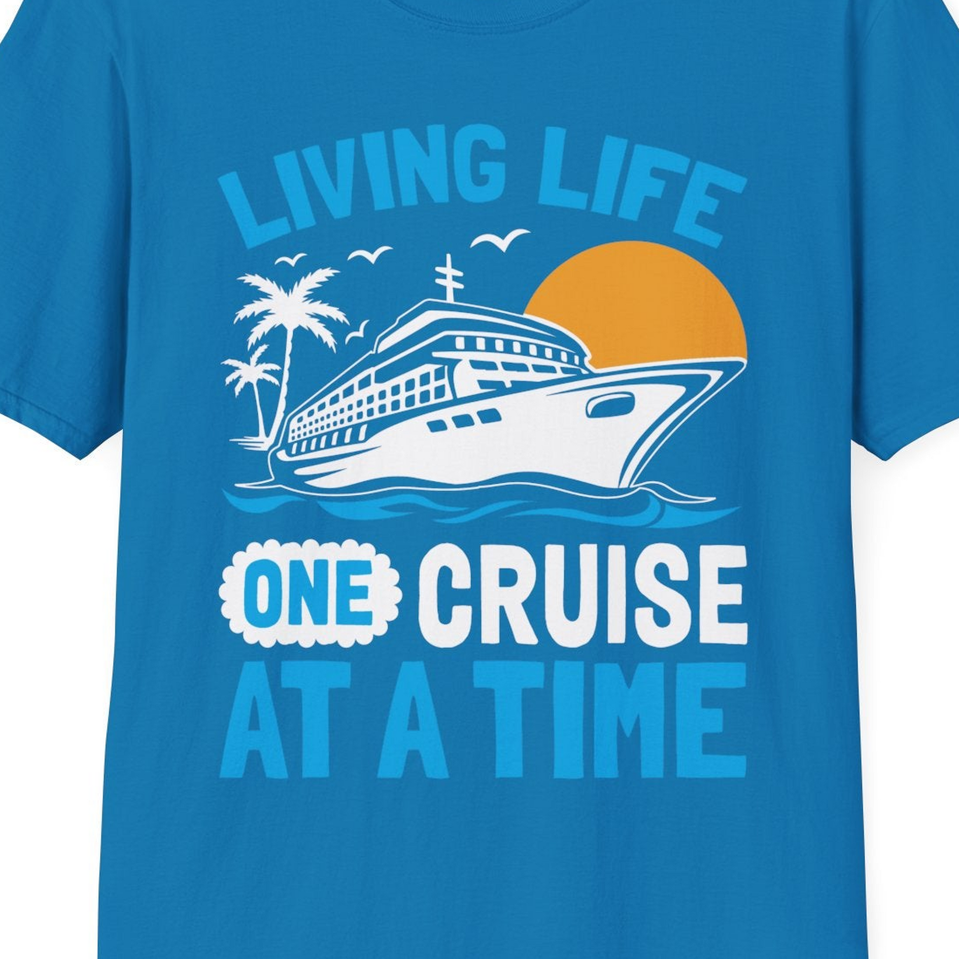 Cruise Ship Tropical Sunset Shirt T-Shirt – Sapphire – Best Cruise Shirts Close Up
