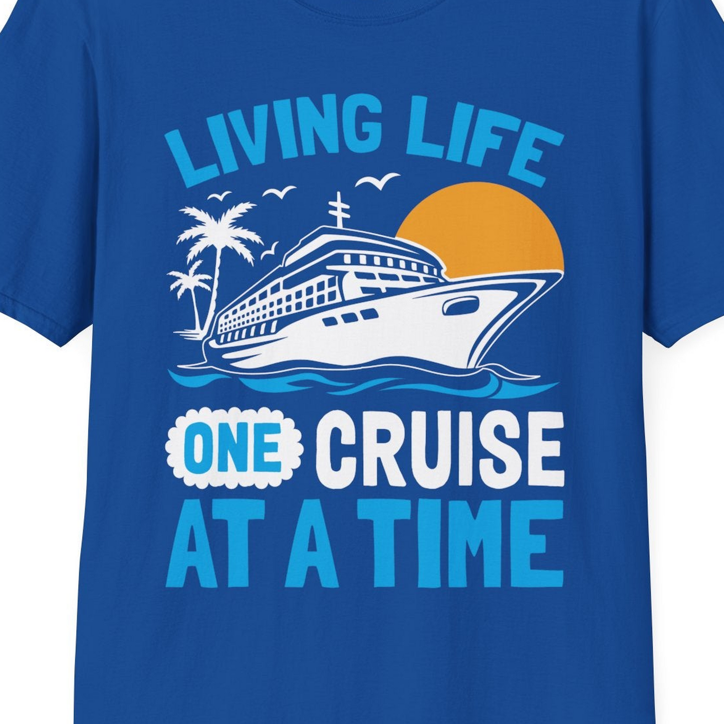 Cruise Ship Tropical Sunset Shirt T-Shirt – Royal – Best Cruise Shirts Close Up