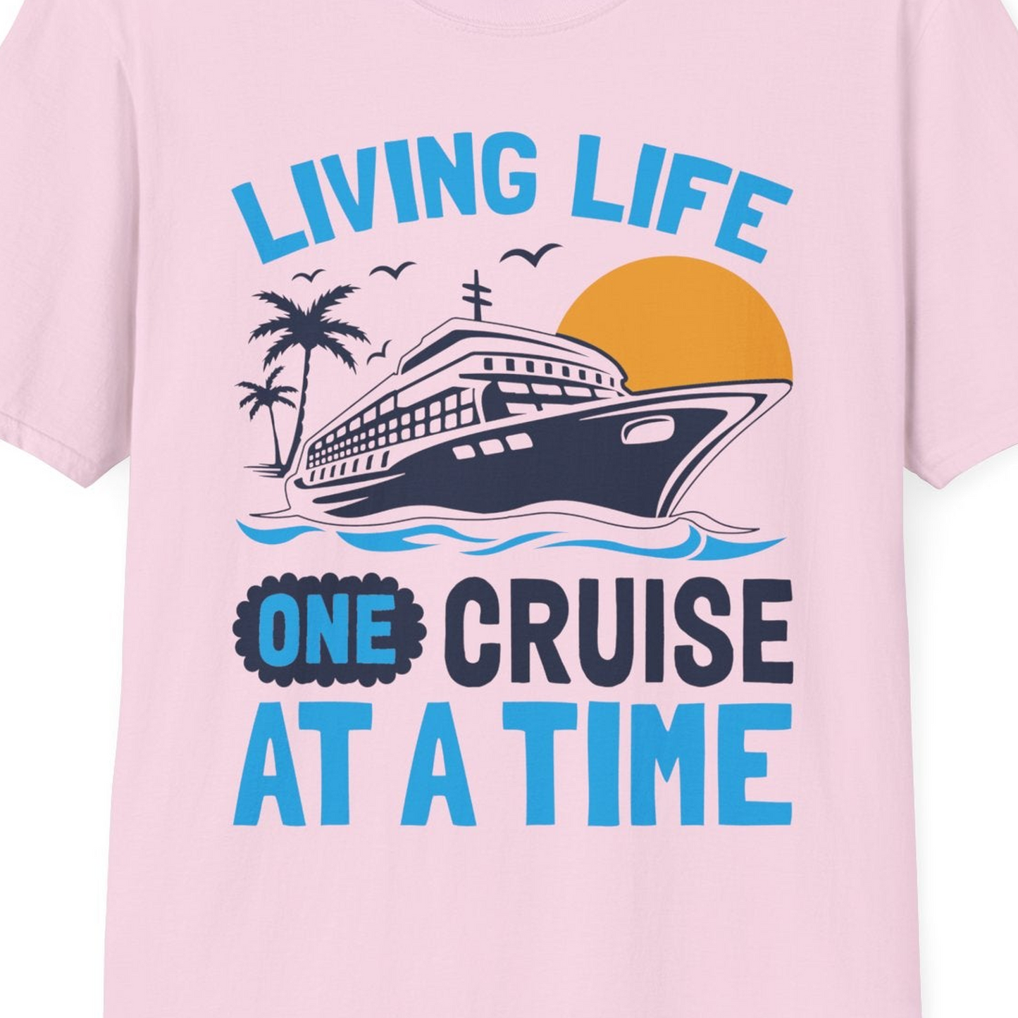 Cruise Ship Tropical Sunset Shirt T-Shirt – Light Pink – Best Cruise Shirts Close Up