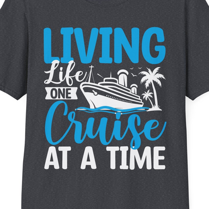 Living Life One Cruise at a Time Nautical Tropical Cruise Shirt — T-Shirt T-Shirt – Dark Heather Grey – Best Cruise Shirts Close Up