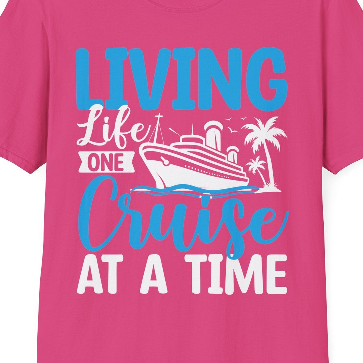 Living Life One Cruise at a Time Nautical Tropical Cruise Shirt — T-Shirt T-Shirt – Heliconia – Best Cruise Shirts Close Up