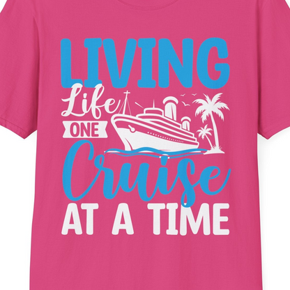Living Life One Cruise at a Time Nautical Tropical Cruise Shirt — T-Shirt T-Shirt – Heliconia – Best Cruise Shirts Close Up