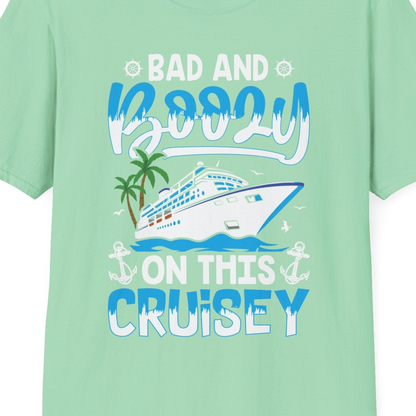 Bad and Boozy Cruise Shirt T-Shirt – Mint Green – Best Cruise Shirts Close Up