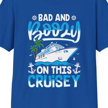 Bad and Boozy Cruise Shirt T-Shirt – Royal – Best Cruise Shirts Close Up