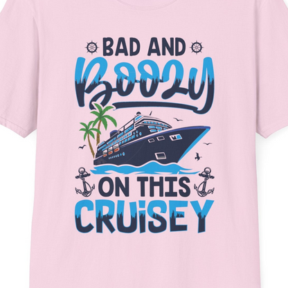Bad and Boozy Cruise Shirt T-Shirt – Light Pink – Best Cruise Shirts Close Up