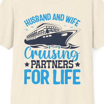 Husband and Wife Cruising Partners for Life Nautical Cruise Shirt — T-Shirt T-Shirt – Natural – Best Cruise Shirts Close Up