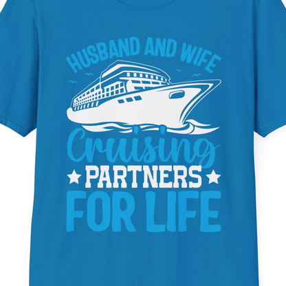 Husband and Wife Cruising Partners for Life Nautical Cruise Shirt — T-Shirt T-Shirt – Sapphire – Best Cruise Shirts Close Up