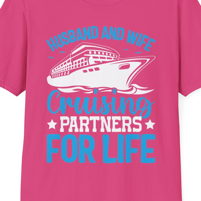 Husband and Wife Cruising Partners for Life Nautical Cruise Shirt — T-Shirt T-Shirt – Heliconia – Best Cruise Shirts Close Up