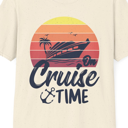 Retro Sunset Cruise Ship Palm Tree Anchor T-Shirt – Natural – Best Cruise Shirts Close Up