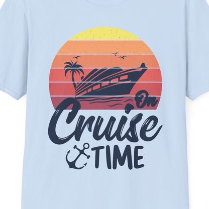 Retro Sunset Cruise Ship Palm Tree Anchor T-Shirt – Light Blue – Best Cruise Shirts Close Up