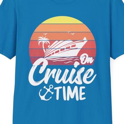 Retro Sunset Cruise Ship Palm Tree Anchor T-Shirt – Sapphire – Best Cruise Shirts Close Up