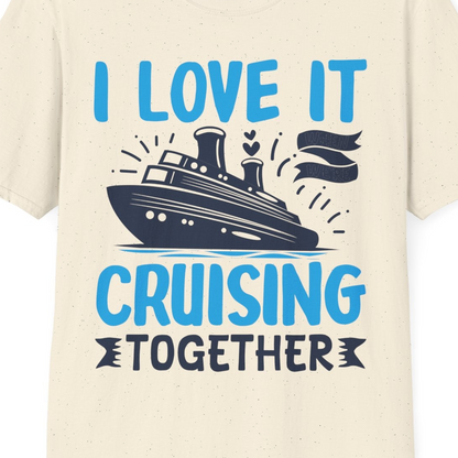 Romantic Cruise Ship Playful Hearts Cruising Together Shirt Design — T-Shirt T-Shirt – Natural – Best Cruise Shirts Close Up