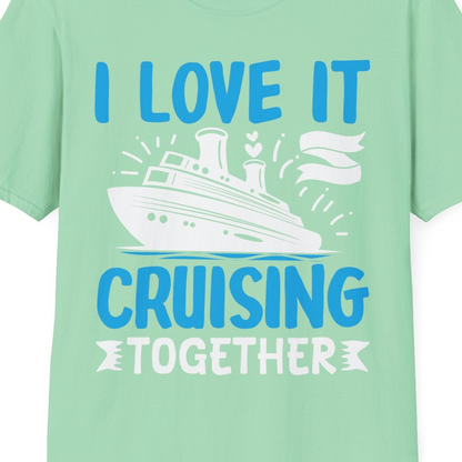 Romantic Cruise Ship Playful Hearts Cruising Together Shirt Design — T-Shirt T-Shirt – Mint Green – Best Cruise Shirts Close Up