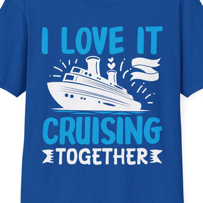 Romantic Cruise Ship Playful Hearts Cruising Together Shirt Design — T-Shirt T-Shirt – Royal – Best Cruise Shirts Close Up
