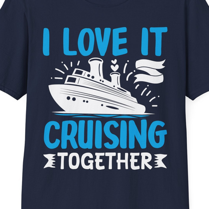 Romantic Cruise Ship Playful Hearts Cruising Together Shirt Design — T-Shirt T-Shirt – Navy – Best Cruise Shirts Close Up