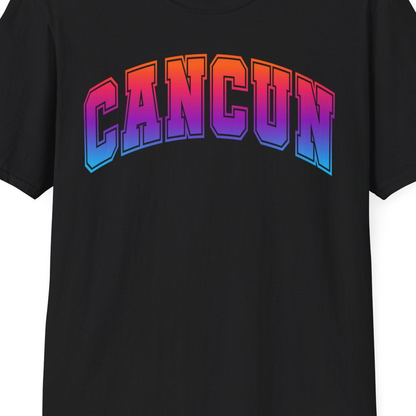 Cancun Mexico Bold Collegiate Style Shirt T-Shirt – Black – Best Cruise Shirts Close Up