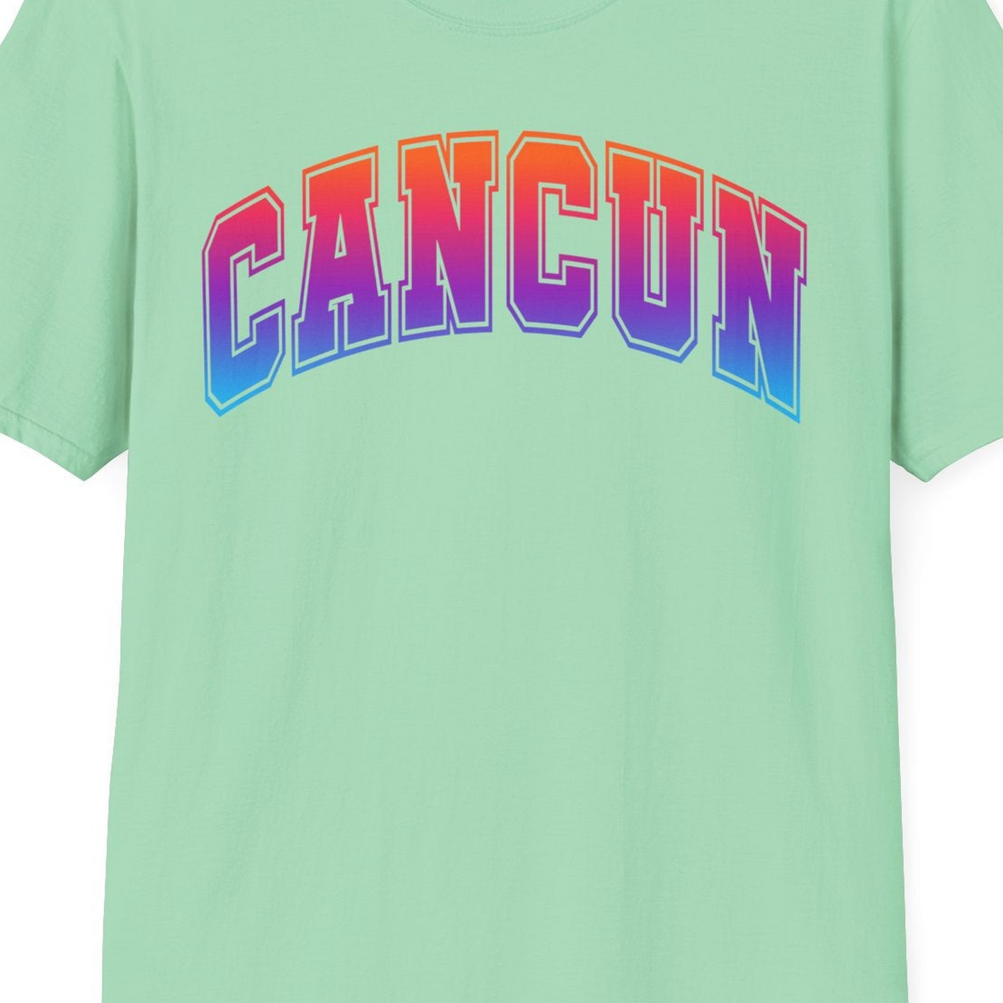 Cancun Mexico Bold Collegiate Style Shirt T-Shirt – Mint Green – Best Cruise Shirts Close Up
