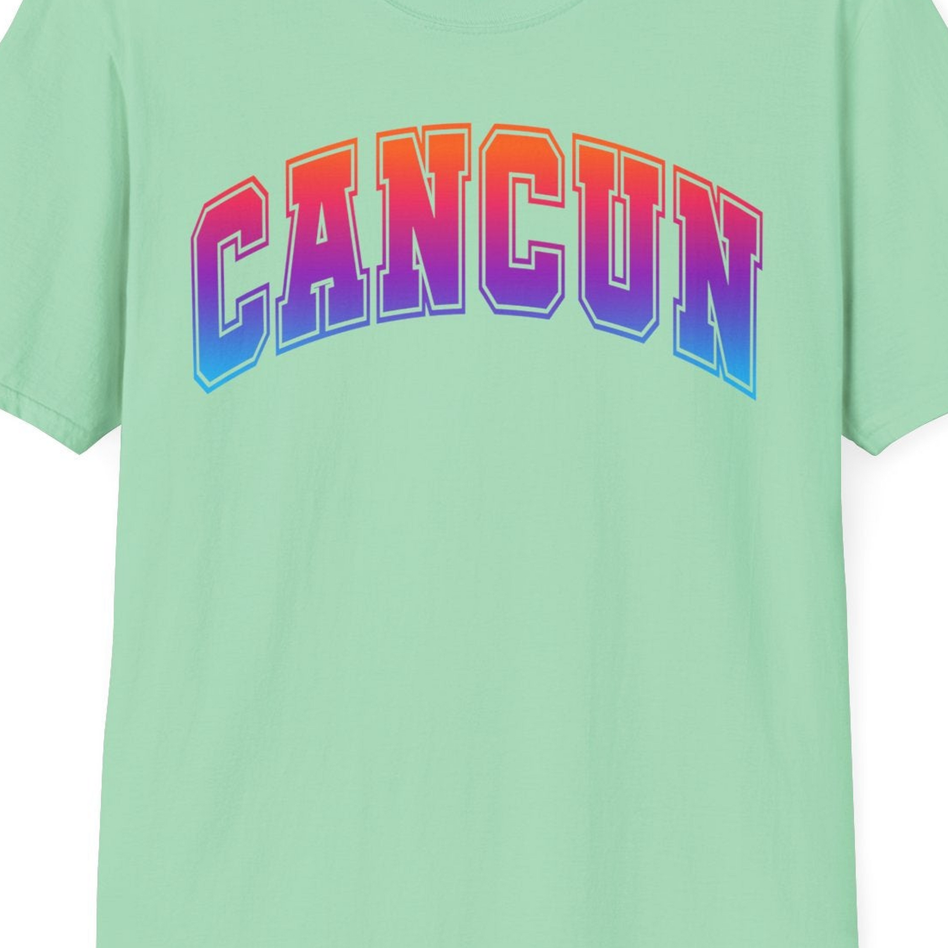 Cancun Mexico Bold Collegiate Style Shirt T-Shirt – Mint Green – Best Cruise Shirts Close Up