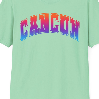 Cancun Mexico Bold Collegiate Style Shirt T-Shirt – Mint Green – Best Cruise Shirts Close Up