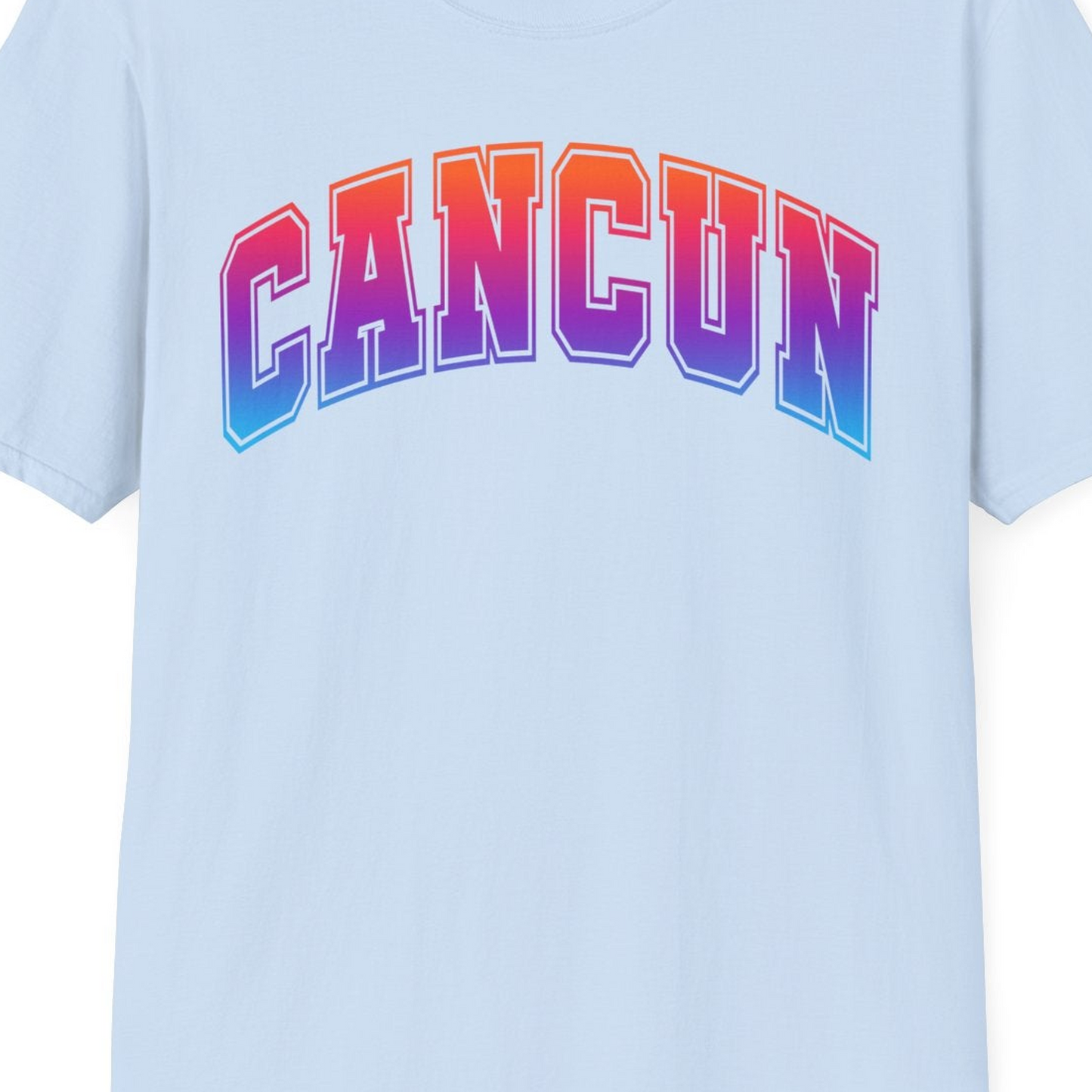 Cancun Mexico Bold Collegiate Style Shirt T-Shirt – Light Blue – Best Cruise Shirts Close Up