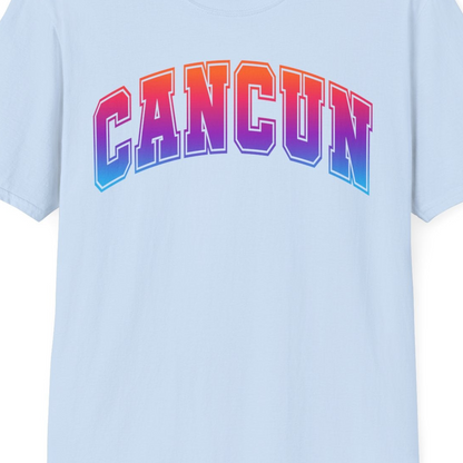 Cancun Mexico Bold Collegiate Style Shirt T-Shirt – Light Blue – Best Cruise Shirts Close Up