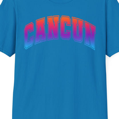 Cancun Mexico Bold Collegiate Style Shirt T-Shirt – Sapphire – Best Cruise Shirts Close Up