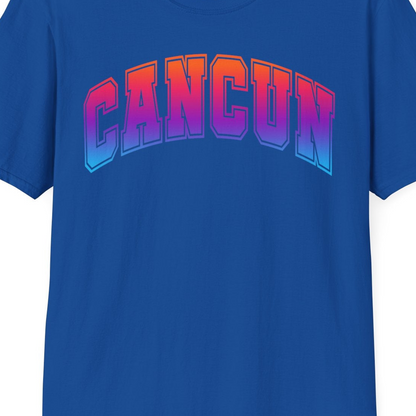 Cancun Mexico Bold Collegiate Style Shirt T-Shirt – Royal – Best Cruise Shirts Close Up