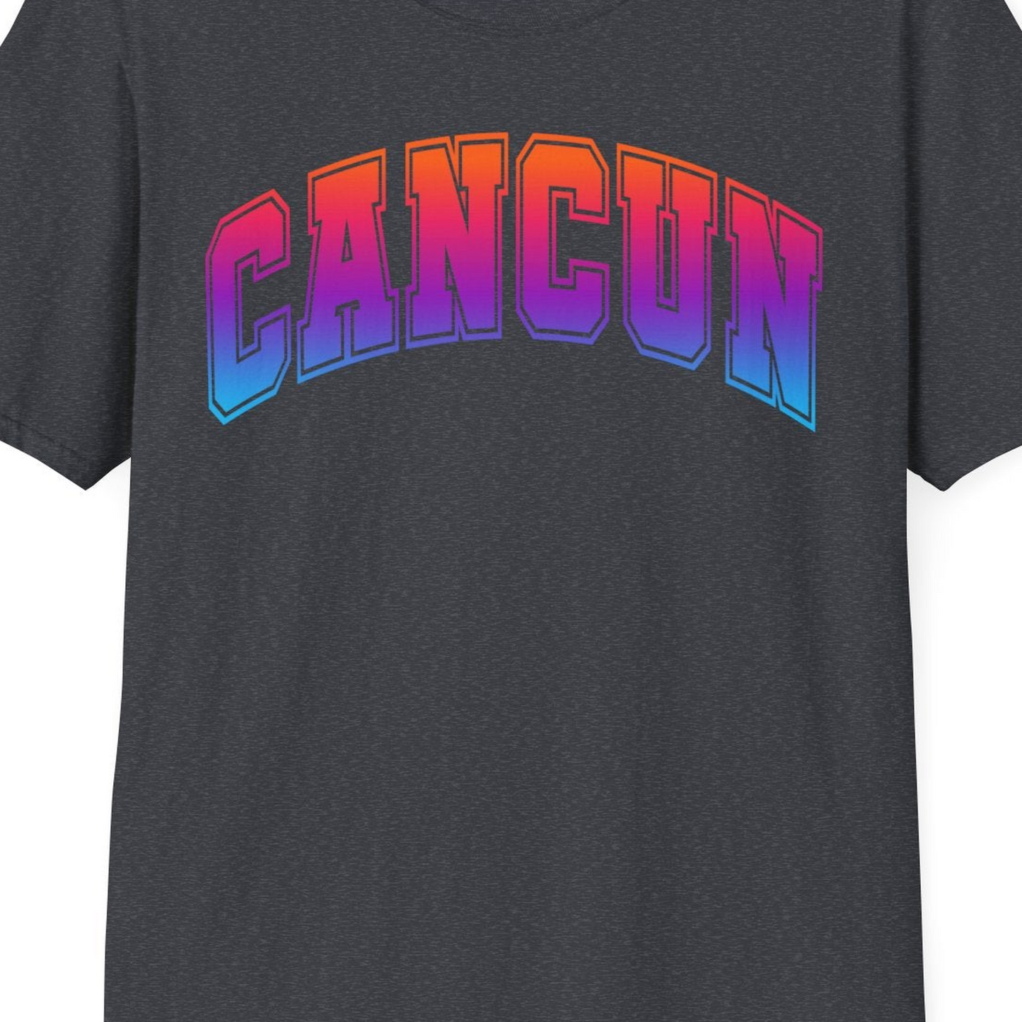 Cancun Mexico Bold Collegiate Style Shirt T-Shirt – Dark Heather Grey – Best Cruise Shirts Close Up