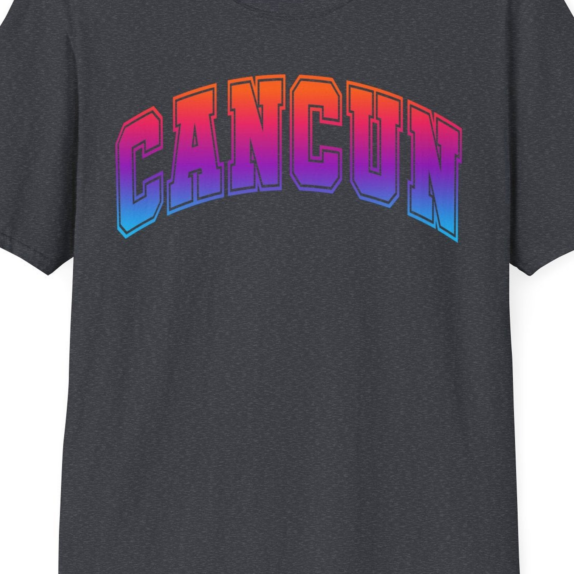 Cancun Mexico Bold Collegiate Style Shirt T-Shirt – Dark Heather Grey – Best Cruise Shirts Close Up