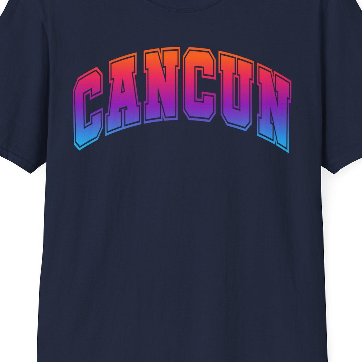 Cancun Mexico Bold Collegiate Style Shirt T-Shirt – Navy – Best Cruise Shirts Close Up