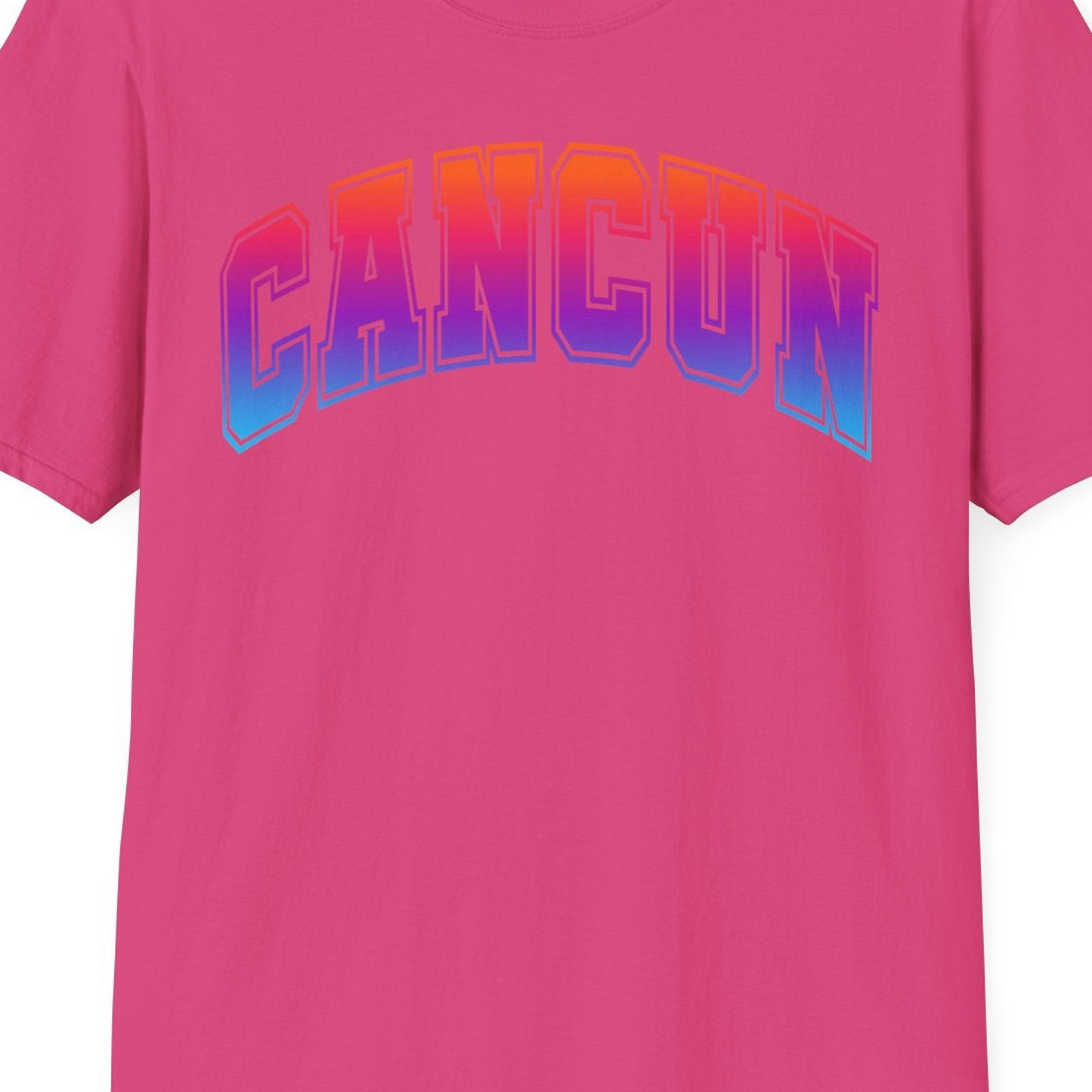 Cancun Mexico Bold Collegiate Style Shirt T-Shirt – Heliconia – Best Cruise Shirts Close Up