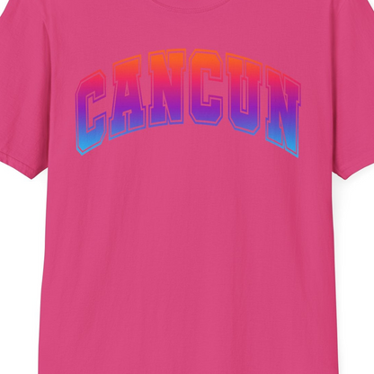 Cancun Mexico Bold Collegiate Style Shirt T-Shirt – Heliconia – Best Cruise Shirts Close Up