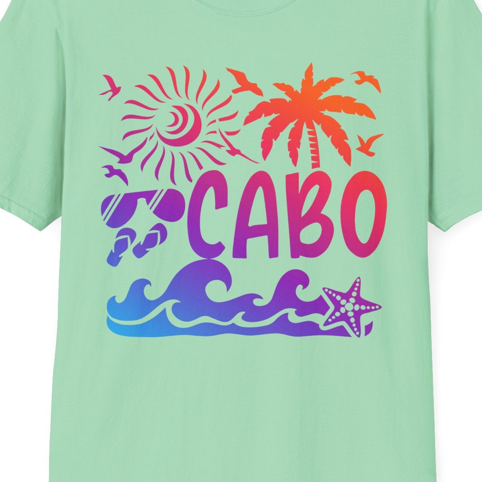 Cabo San Lucas Shirt T-Shirt – Mint Green – Best Cruise Shirts Close Up