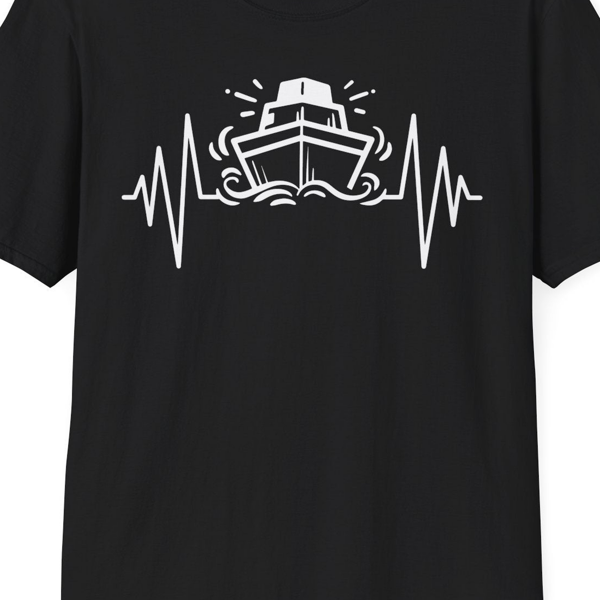 Cruise Ship Heartbeat Line Minimalist Nautical Shirt for Enthusiasts — T-Shirt T-Shirt – Black – Best Cruise Shirts Close Up