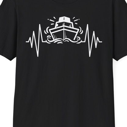 Cruise Ship Heartbeat Line Minimalist Nautical Shirt for Enthusiasts — T-Shirt T-Shirt – Black – Best Cruise Shirts Close Up