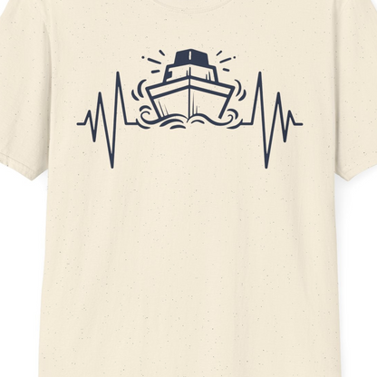 Cruise Ship Heartbeat Line Minimalist Nautical Shirt for Enthusiasts — T-Shirt T-Shirt – Natural – Best Cruise Shirts Close Up
