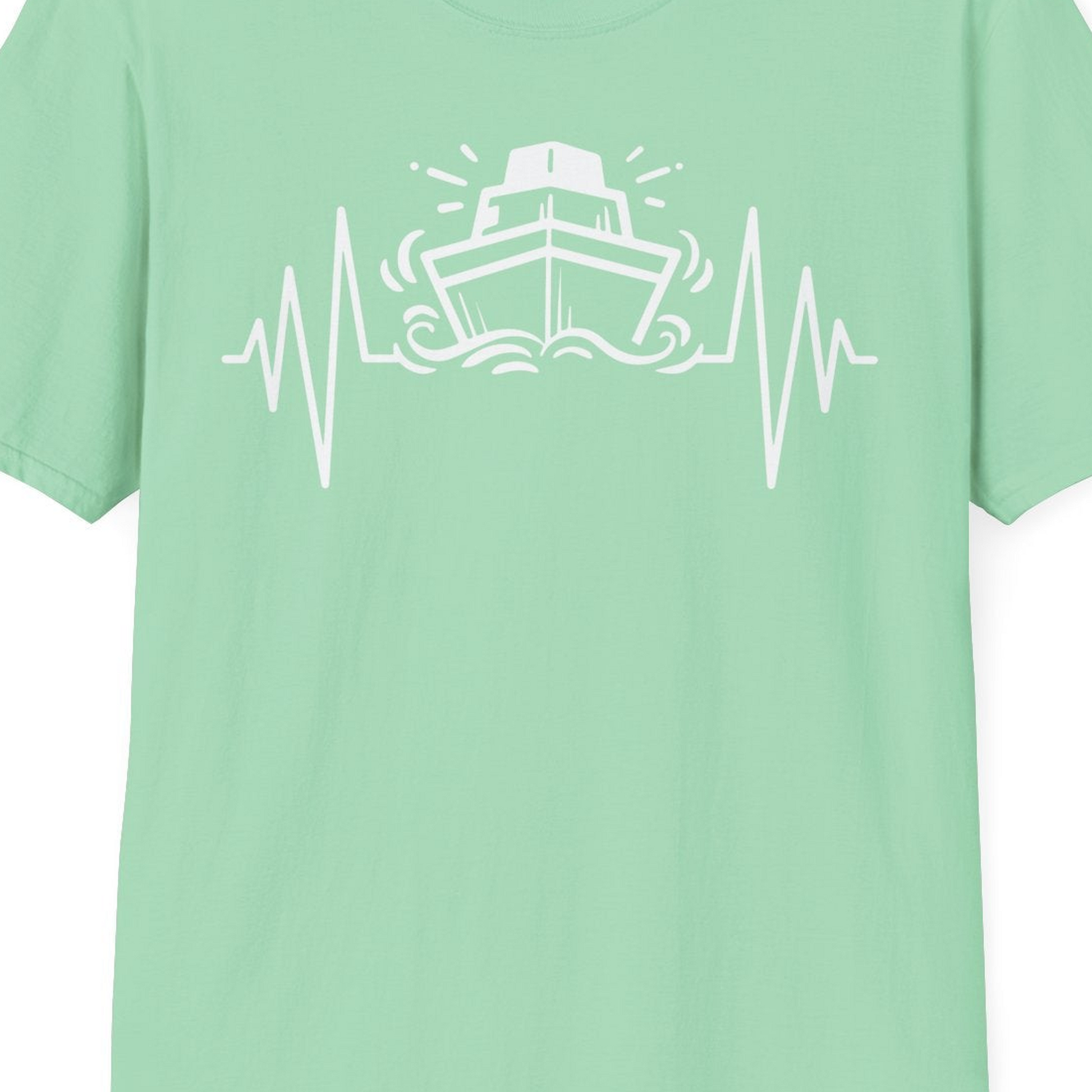 Cruise Ship Heartbeat Line Minimalist Nautical Shirt for Enthusiasts — T-Shirt T-Shirt – Mint Green – Best Cruise Shirts Close Up