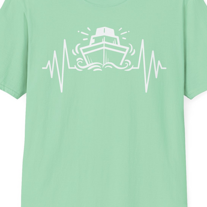 Cruise Ship Heartbeat Line Minimalist Nautical Shirt for Enthusiasts — T-Shirt T-Shirt – Mint Green – Best Cruise Shirts Close Up