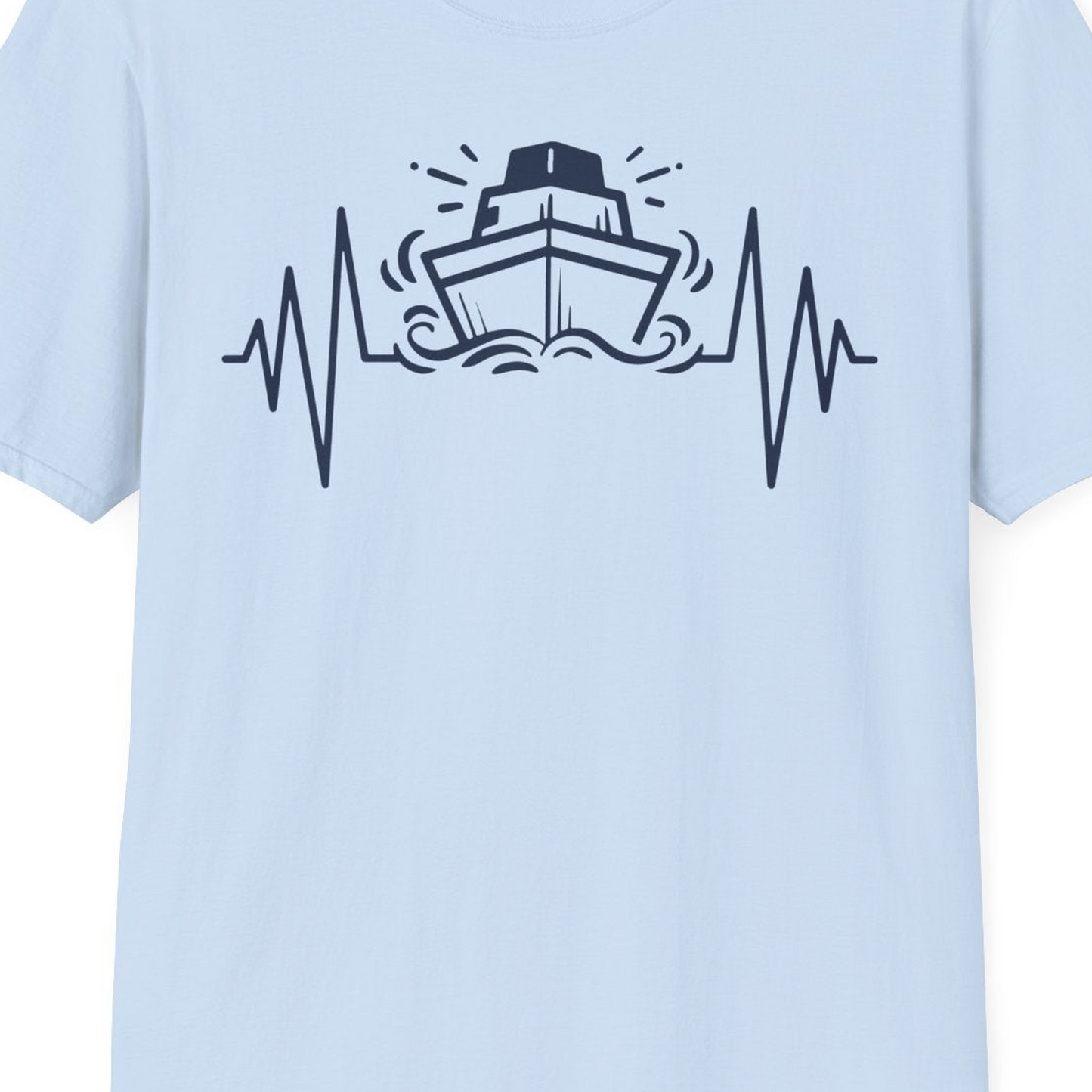 Cruise Ship Heartbeat Line Minimalist Nautical Shirt for Enthusiasts — T-Shirt T-Shirt – Light Blue – Best Cruise Shirts Close Up
