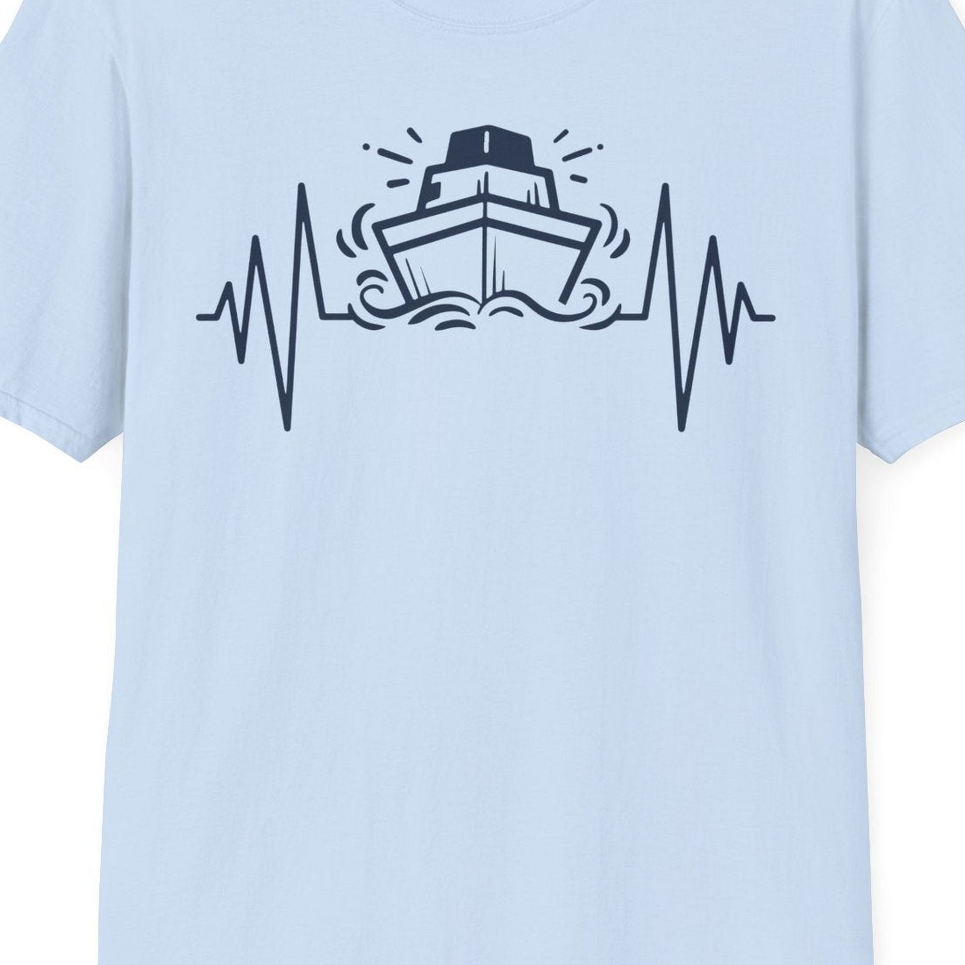 Cruise Ship Heartbeat Line Minimalist Nautical Shirt for Enthusiasts — T-Shirt T-Shirt – Light Blue – Best Cruise Shirts Close Up