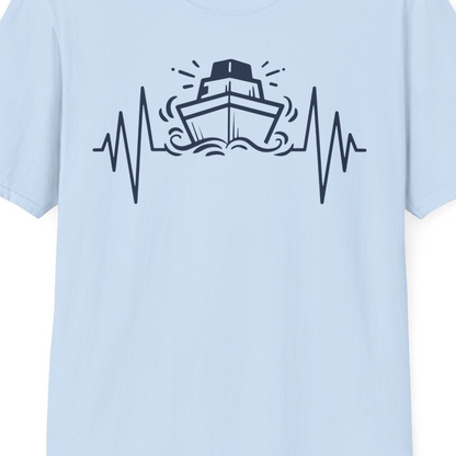 Cruise Ship Heartbeat Line Minimalist Nautical Shirt for Enthusiasts — T-Shirt T-Shirt – Light Blue – Best Cruise Shirts Close Up