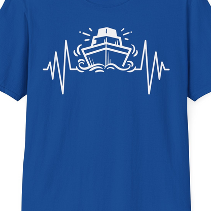 Cruise Ship Heartbeat Line Minimalist Nautical Shirt for Enthusiasts — T-Shirt T-Shirt – Royal – Best Cruise Shirts Close Up