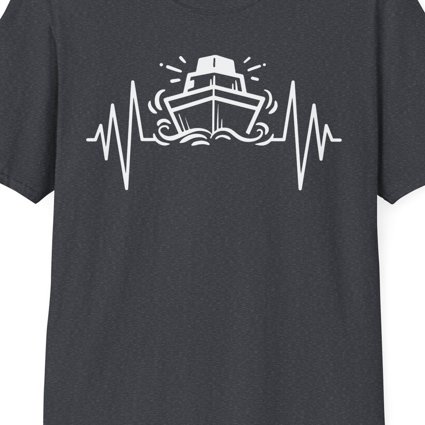 Cruise Ship Heartbeat Line Minimalist Nautical Shirt for Enthusiasts — T-Shirt T-Shirt – Dark Heather Grey – Best Cruise Shirts Close Up
