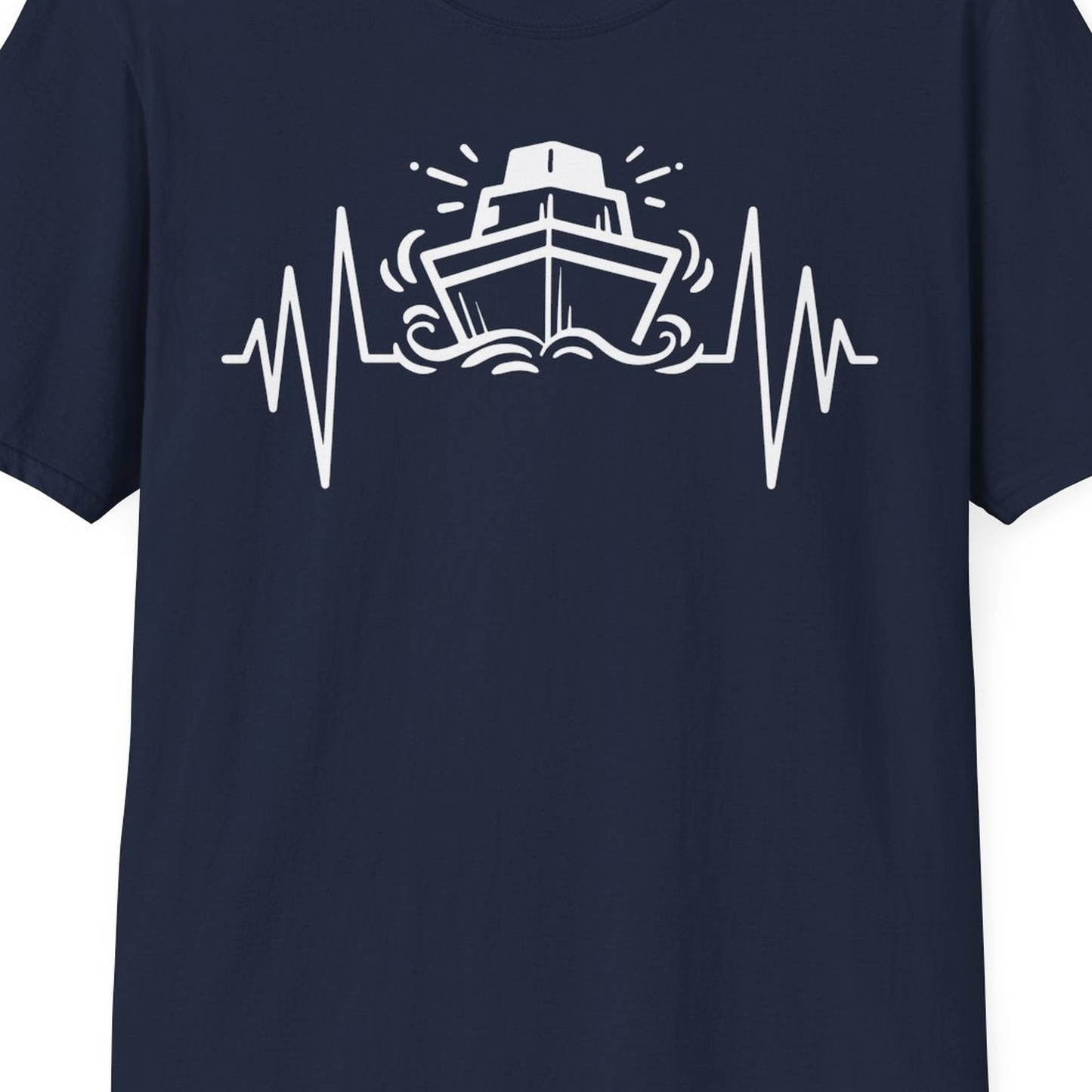 Cruise Ship Heartbeat Line Minimalist Nautical Shirt for Enthusiasts — T-Shirt T-Shirt – Navy – Best Cruise Shirts Close Up