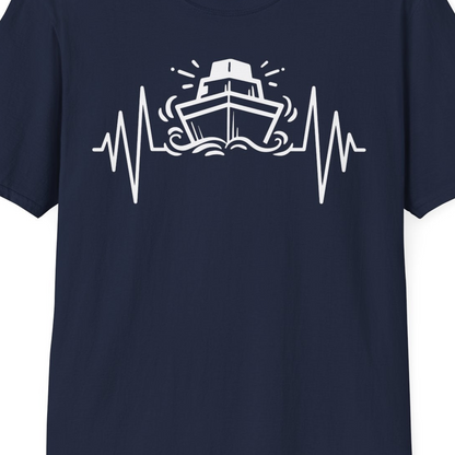 Cruise Ship Heartbeat Line Minimalist Nautical Shirt for Enthusiasts — T-Shirt T-Shirt – Navy – Best Cruise Shirts Close Up